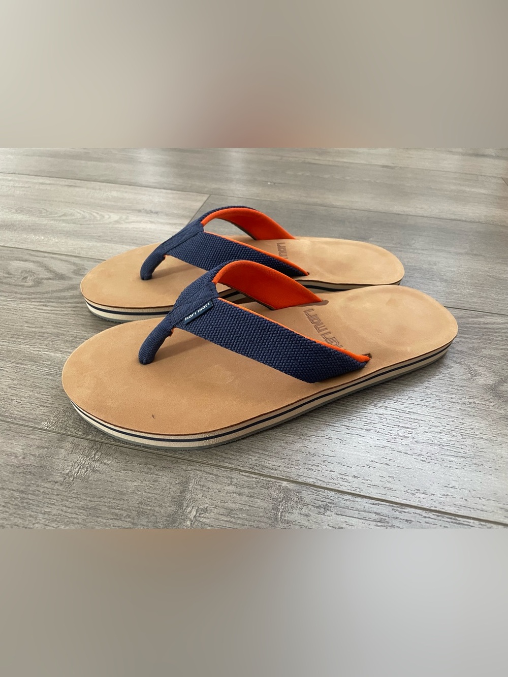 Men's Hari Mari Dunes Navy / Orange Flip Flops w/ Leather Footbed